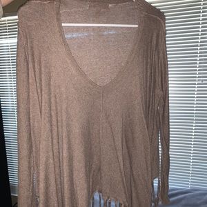 Brown, light weight, distressed sweater pancho
